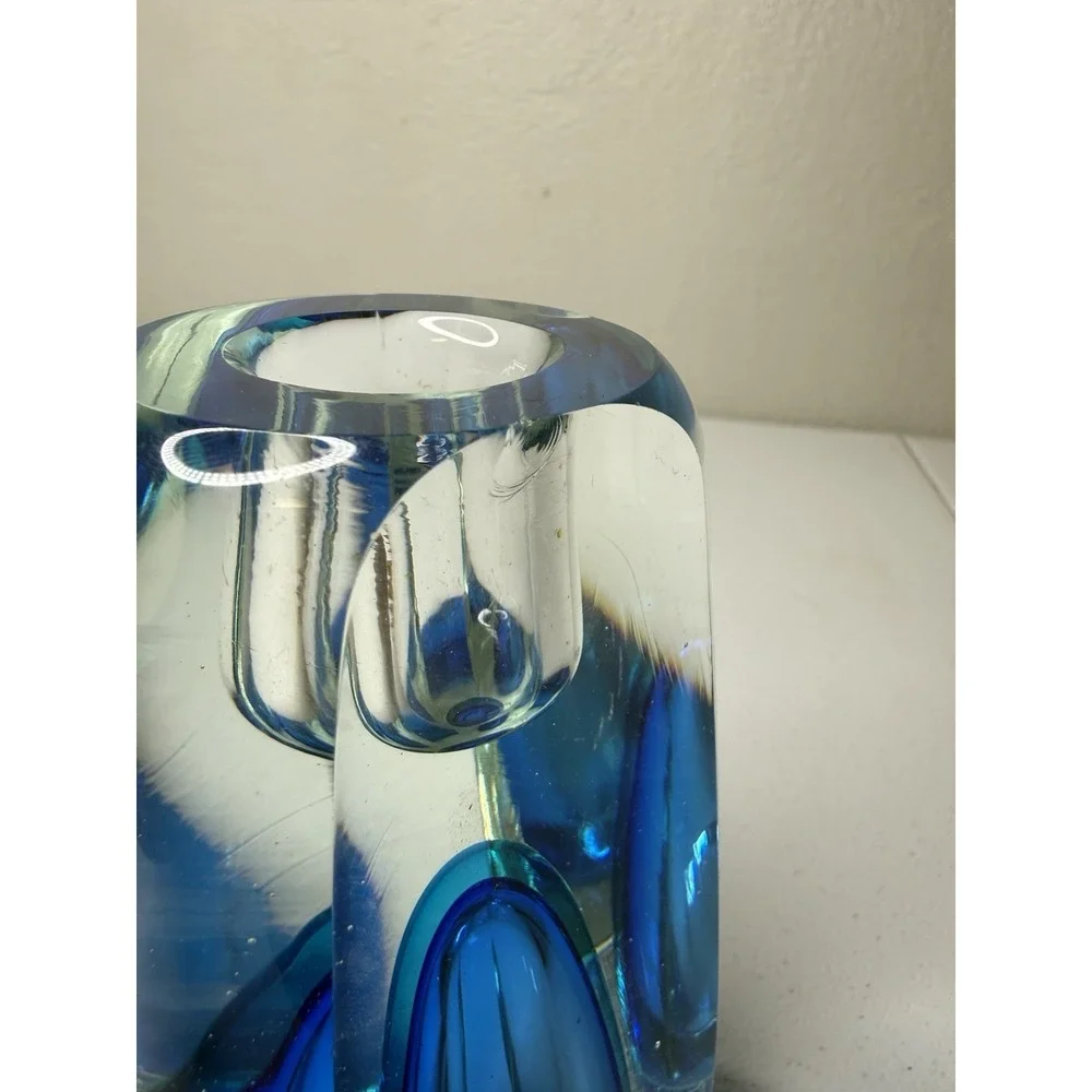 Flavio POLI MURANO Glass Sommerso VASE CANDLE HOLDER Combo Mid Century EUC